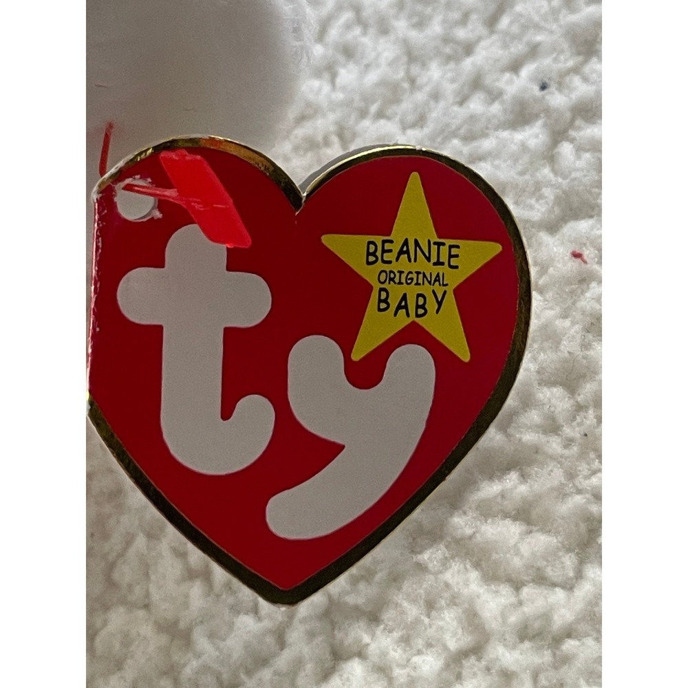 Ty Valentino Beanie Baby 1994 White Bear Plush Red Heart Ribbon Vintage - Picture 7 of 10